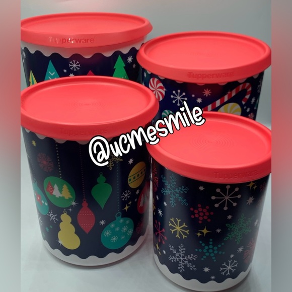 Tupperware Holiday Christmas One Touch Canister Set - Picture 1 of 6